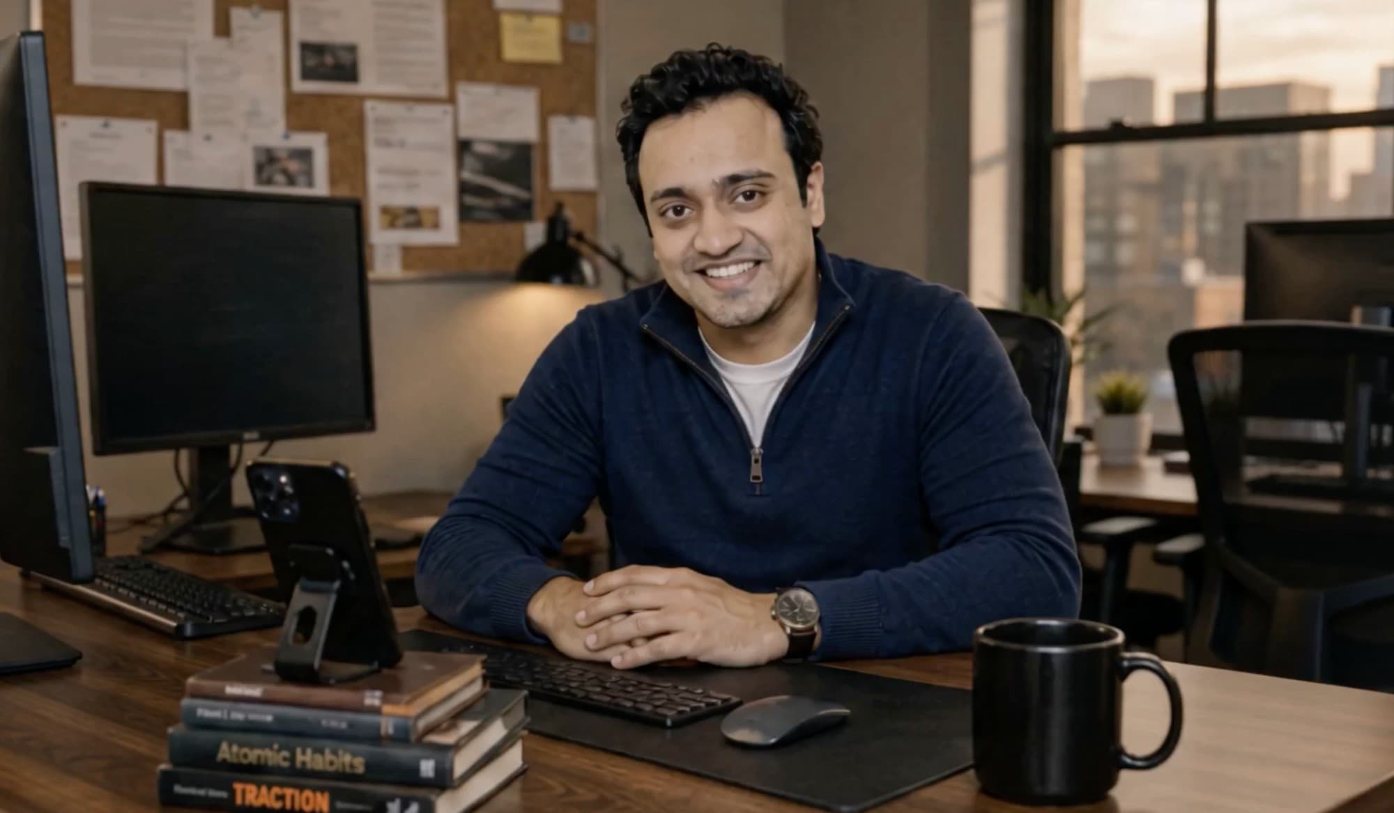 Tarun, founder of Mass Tort Agency, at his desk in San Francisco